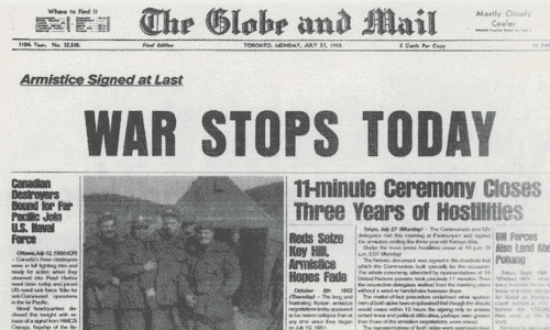 Picture of Globe and Mail newsletter showing end of war