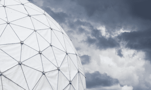 Detailed view of a radar dome at Bad Aibling Station, Germany, a large station of US intelligence organization NSA (National Security Agency).