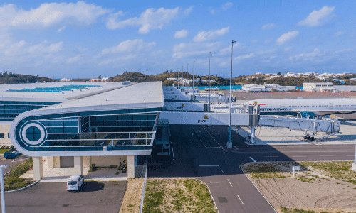 Exterior of Bermuda's L.F. Wade International Airport after redevelopment led by CCC and Aecon