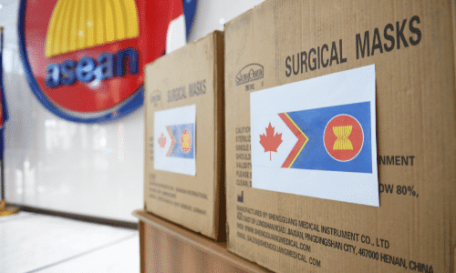 Boxes of surgical masks for Canada’s Humanitarian Response in the Global Fight Against COVID-19