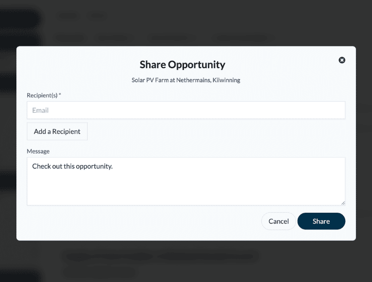 Screenshot of GBOF showing how to share opportunities