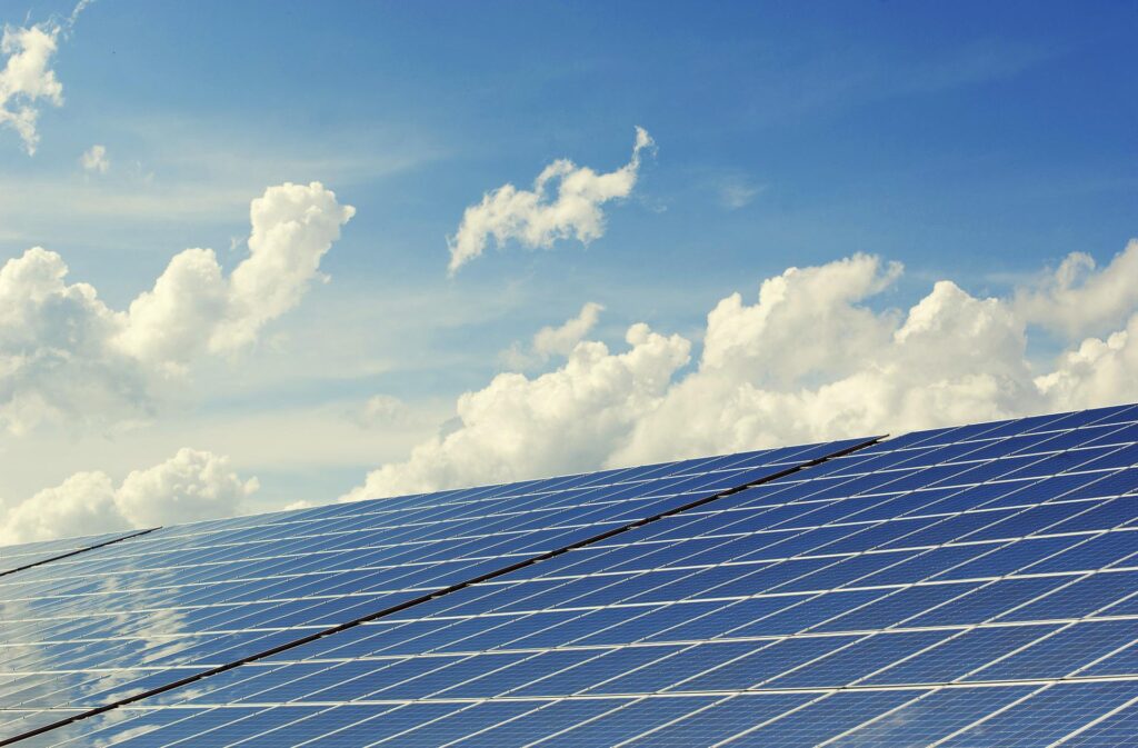 Solar panels gleeming in the sun