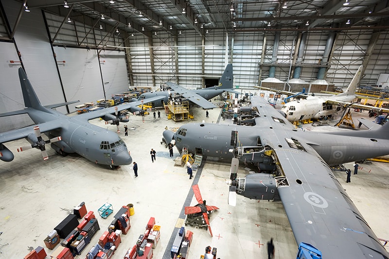 Inside aircraft hanger which serves as the manufacturing facility for Cascade Aerospace's Hercules Aircraft