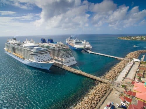 Cruise ships docked at pier in St. Kitts and Nevis