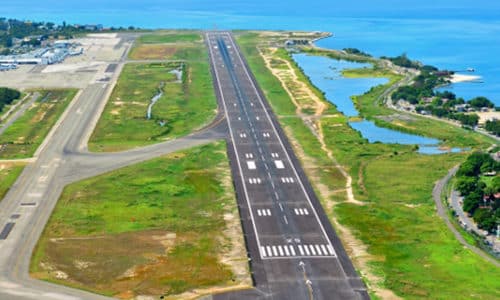 Overhead image of runway at Sangster International Airport