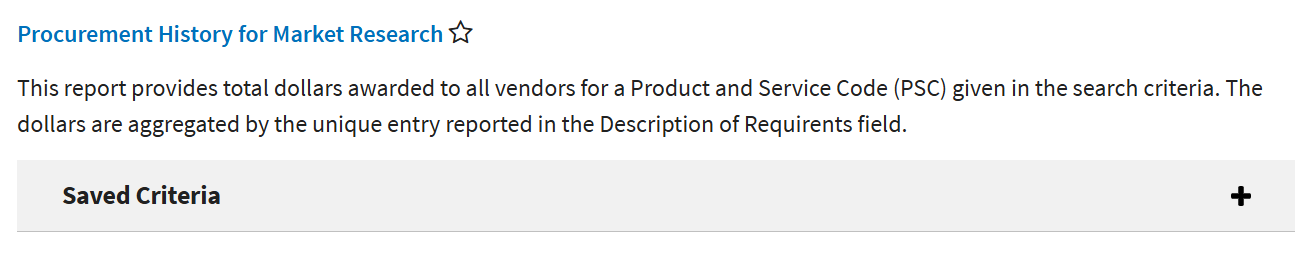 Capture d’écran montrant la section des critères enregistrés de l’historique des approvisionnements sur sam.gov